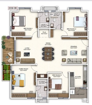 Floor Plan in 4 BHK Apartment at Sukhii Ubuntu, Puppalaguda – for Sale