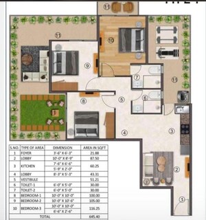 Floor Plan in 3 BHK Apartment at HCBS Auroville, Sector 103 – for Sale