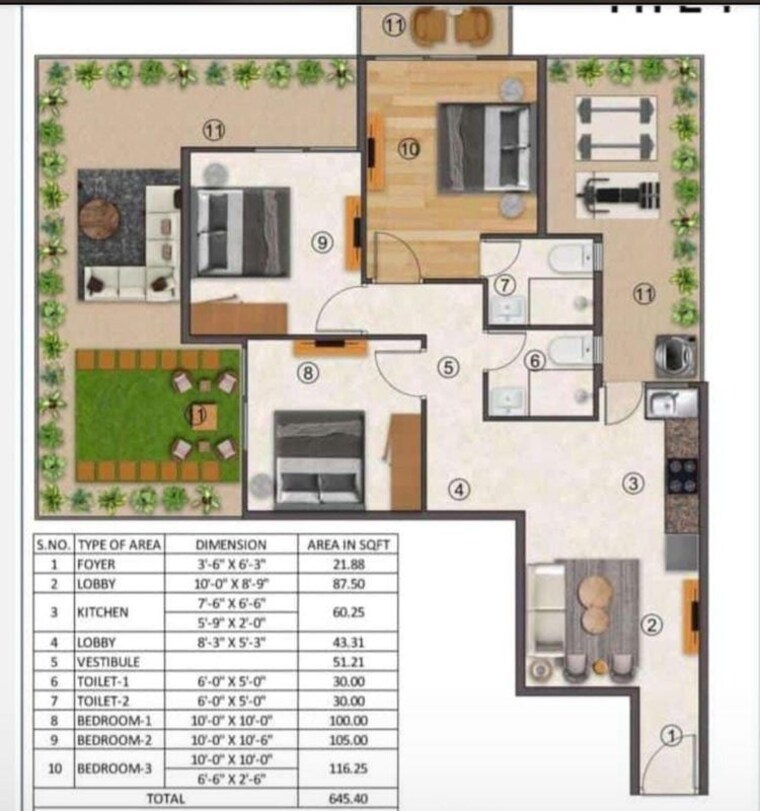 Floor Plan, hcbs-auroville 3 Bedroom 741 Sq.Ft. Apartment In Sector 103 Gurgaon 10346775