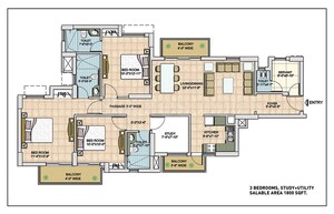Floor Plan in 3 BHK Apartment at BPTP Spacio, Sector 37d – for Rent