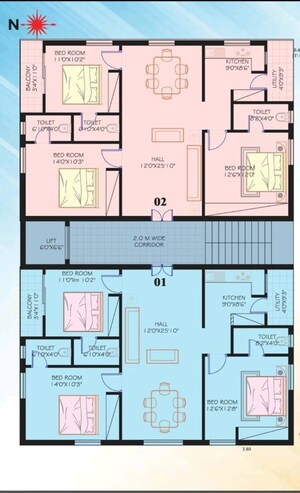 Floor Plan in 3 BHK Apartment at Penamaluru – for Sale