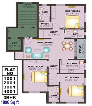 Floor Plan in 3 BHK Apartment at Mancheswar – for Sale