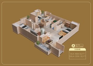 Floor Plan in 3 BHK Apartment at Dhirenpara – for Sale