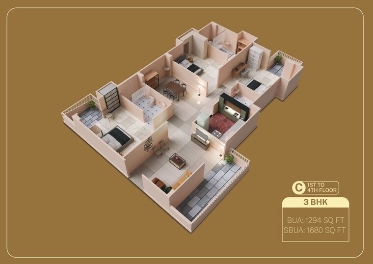 Floor Plan, dhirenpara 3 Bedroom 2200 Sq.Ft. Apartment In Dhirenpara Guwahati 10336110