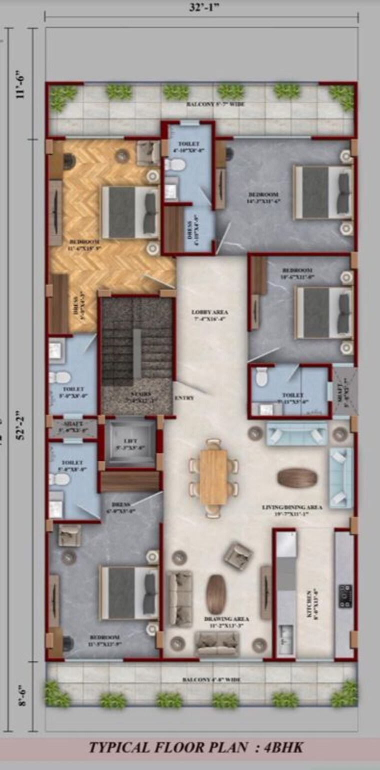 Floor Plan, sector 57 4 Bedroom 263 Sq.Yd. Builder Floor In Sector 57 Gurgaon 10351450