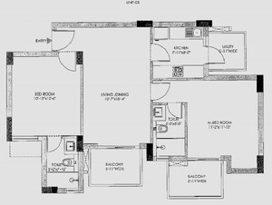 Floor Plan in 2 BHK Apartment at M3M Sierra, Sector 68 – for Sale