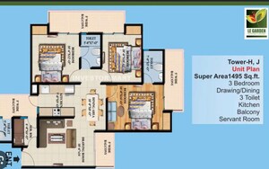Floor Plan in 2 BHK Apartment at Ajnara Le Garden, Sector 16b Greater Noida – for Sale
