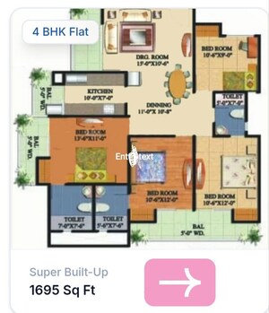 Floor Plan in 3 BHK Apartment at ABA Olive County, Vasundhara Sector 5 – for Sale