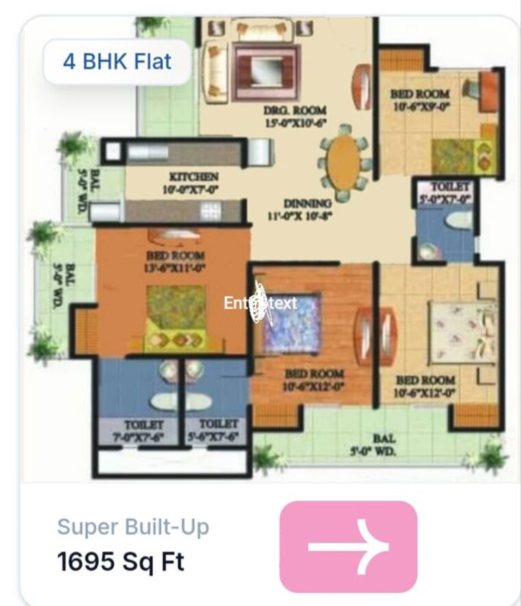 Floor Plan, aba-olive-county 3 Bedroom 1719 Sq.Ft. Apartment In Vasundhara Sector 5 Ghaziabad 10353196