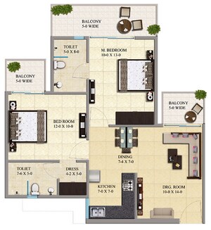 Floor Plan in 2 BHK Apartment at Gaur City 2 - 16th Avenue, Sector 16c Greater Noida – for Sale