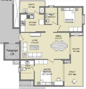 Floor Plan in 2 BHK Apartment at Mana Uber Verdant, Sarjapur Road – for Sale