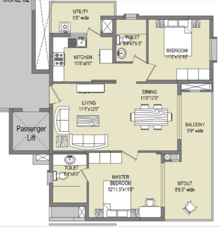 Floor Plan, mana-uber-verdant 2 Bedroom 1315 Sq.Ft. Apartment In Sarjapur Road Bangalore 10353805