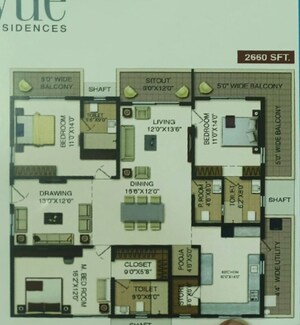 Floor Plan in 3 BHK Apartment at Raghuram The Vue Residences, Puppalaguda – for Sale