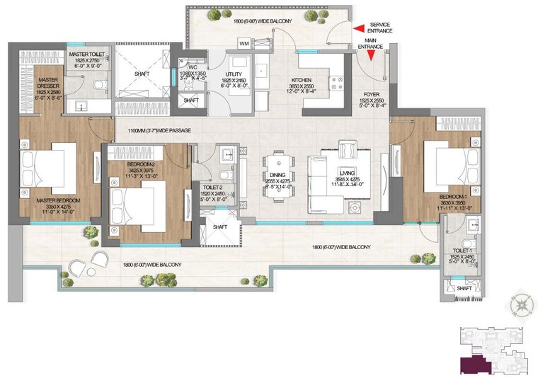 Floor Plan, adani-the-marq 3 Bedroom 2490 Sq.Ft. Apartment In Sector 102a Gurgaon 10360563