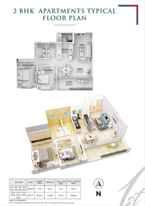 Floor Plan in 3 BHK Apartment at Ganga Arcadia, Kharadi – for Sale