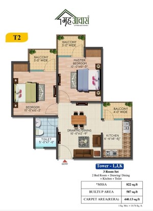 Floor Plan in 2 BHK Apartment at SPLS Griha Aawas Yojna, Govindpuram – for Sale