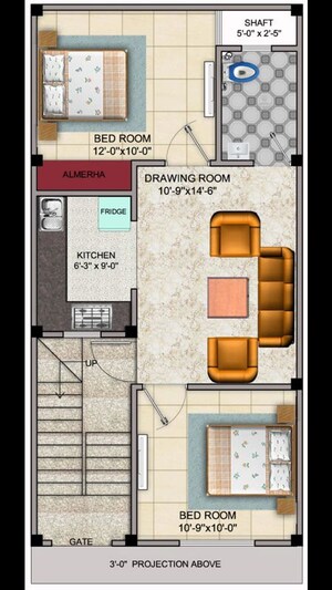 Floor Plan in 2 BHK Villa at Upsidc Site B – for Sale