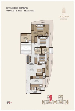 Floor Plan in 3 BHK Apartment at Joy Legend, Khar West – for Rent