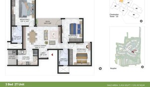 Floor Plan in 3 BHK Apartment at Prestige Park Grove, Whitefield – for Sale