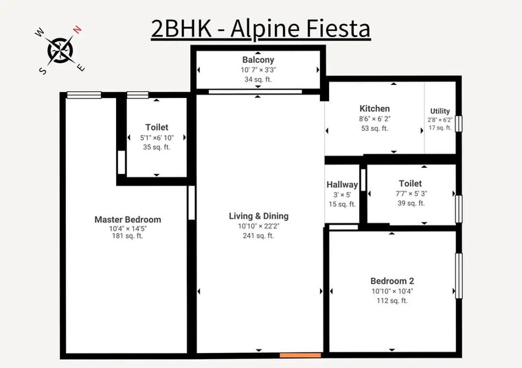 Floor Plan, high grounds 2 Bedroom 1025 Sq.Ft. Apartment In High Grounds Bangalore 10371084