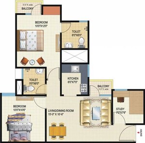 Floor Plan in 2.5 BHK Apartment at Amrapali Ivory Heights, Amrapali Dream Valley – for Rent
