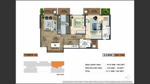 Floor Plan in 2.5 BHK Apartment at Adani Atelier Greens, Koregaon Park – for Rent