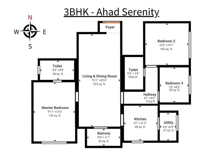 Floor Plan, choodasandra 3 Bedroom 1229 Sq.Ft. Apartment In Choodasandra Bangalore 10372695