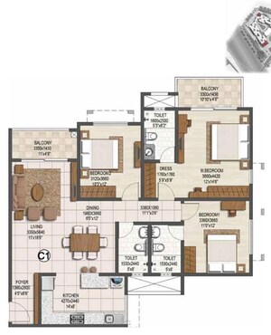 Floor Plan in 3 BHK Apartment at Brigade Buena Vista, Budigere – for Sale