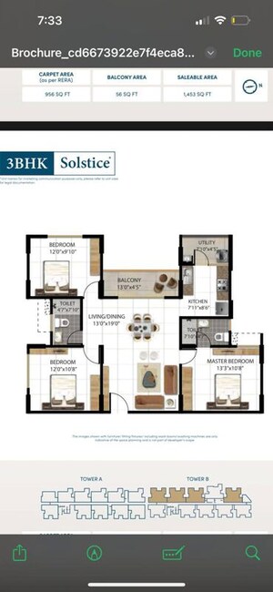 Floor Plan in 3 BHK Apartment at SBR Pravanika, Sannatammanahalli – for Sale