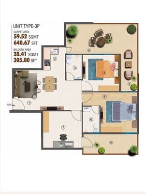 Floor Plan in 3 BHK Apartment at Sector 103 – for Sale
