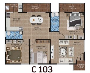 Floor Plan in 3 BHK Apartment at Mathapathi Grand Field, Gunjur – for Sale
