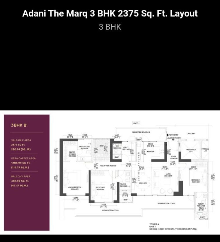 Floor Plan, adani-the-marq 3 Bedroom 2375 Sq.Ft. Apartment In Sector 102a Gurgaon 10374846