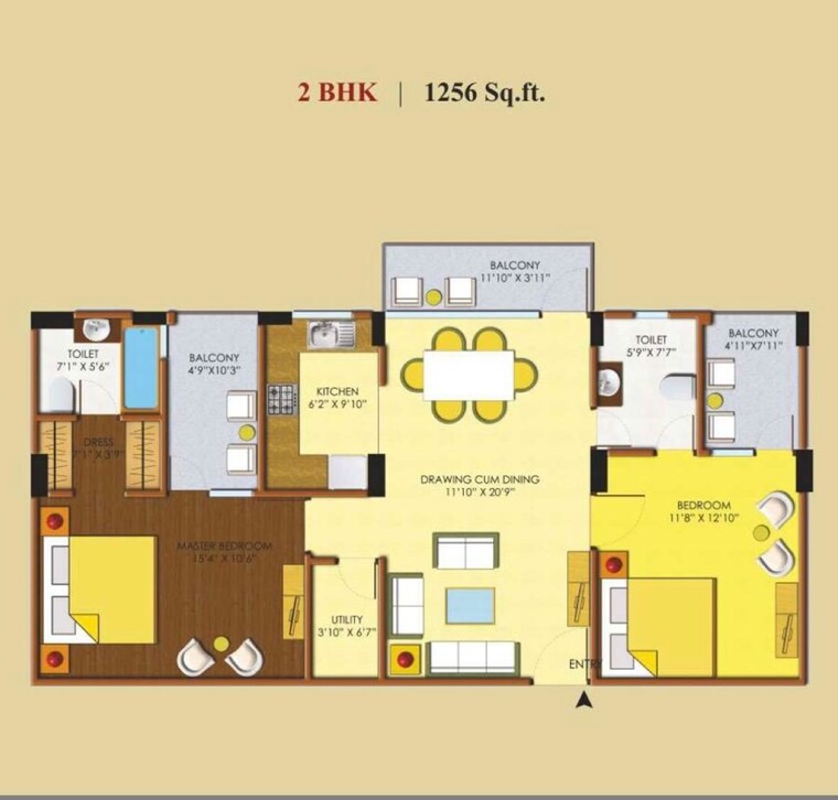 Floor Plan, indraprastha-residency-lucknow 2 Bedroom 1000 Sq.Ft. Apartment In Amausi Lucknow 10378365