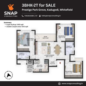 Floor Plan in 3 BHK Apartment at Prestige Park Grove, Whitefield – for Sale