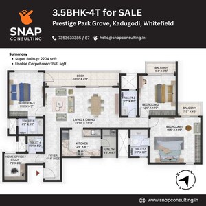 Floor Plan in 3.5 BHK Apartment at Prestige Park Grove, Whitefield – for Sale