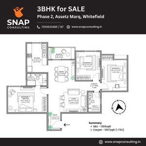 Floor Plan in 3 BHK Apartment at Assetz Marq Phase 2, Whitefield – for Sale