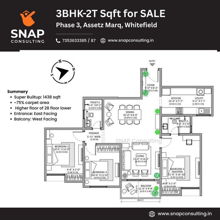 Floor Plan, assetz-marq-building-3-tower-6 3 Bedroom 1438 Sq.Ft. Apartment In Whitefield Bangalore 10382489