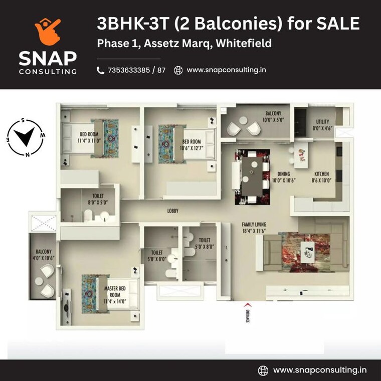 Floor Plan, assetz-marq 3 Bedroom 1693 Sq.Ft. Apartment In Whitefield Bangalore 10382508
