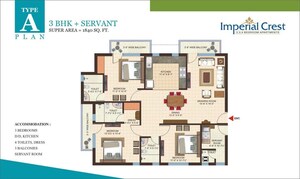 Floor Plan in 3.5 BHK Apartment at Gandharva Imperial Crest, Vrindavan Yojna – for Sale