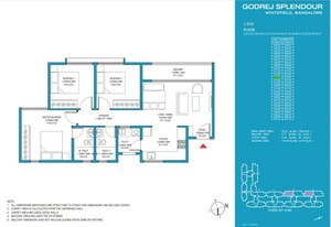 Floor Plan in 3 BHK Apartment at Godrej Splendour, Whitefield – for Sale