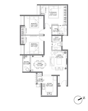 Floor Plan in 3 BHK Apartment at Assetz 63 Degree East, Off Sarjapur Road – for Sale
