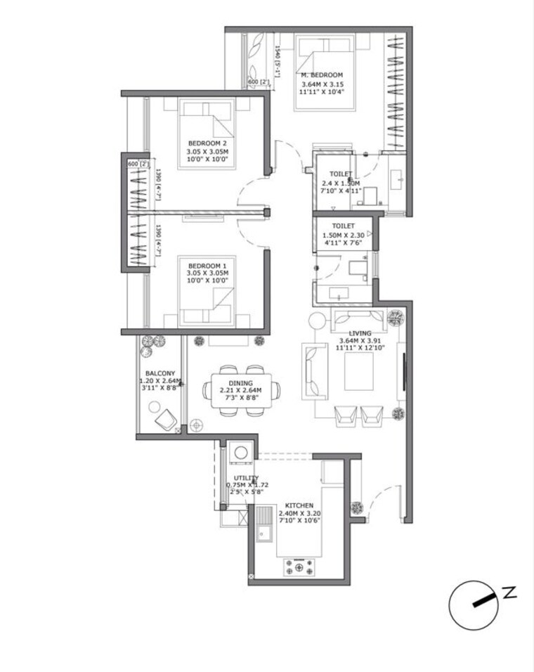 Floor Plan, assetz-63-degree-east 3 Bedroom 1191 Sq.Ft. Apartment In Off Sarjapur Road Bangalore 10387984
