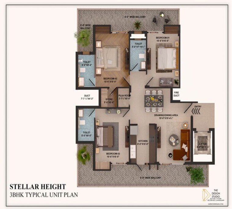 Floor Plan, stellar-heights 3 Bedroom 1915 Sq.Ft. Apartment In Sanauli Zirakpur 10389344