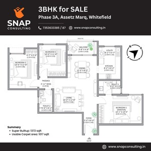 Floor Plan in 3 BHK Apartment at Assetz Marq, Whitefield – for Sale