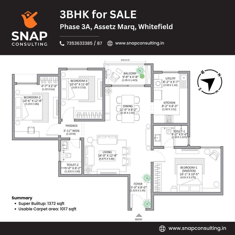 Floor Plan, assetz-marq 3 Bedroom 1377 Sq.Ft. Apartment In Whitefield Bangalore 10389976