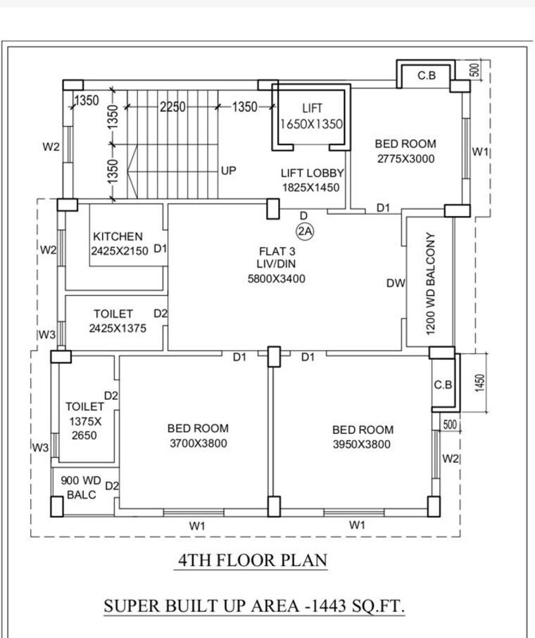 Floor Plan, bhowanipore 3 Bedroom 1440 Sq.Ft. Builder Floor In Bhowanipore Kolkata 10391109
