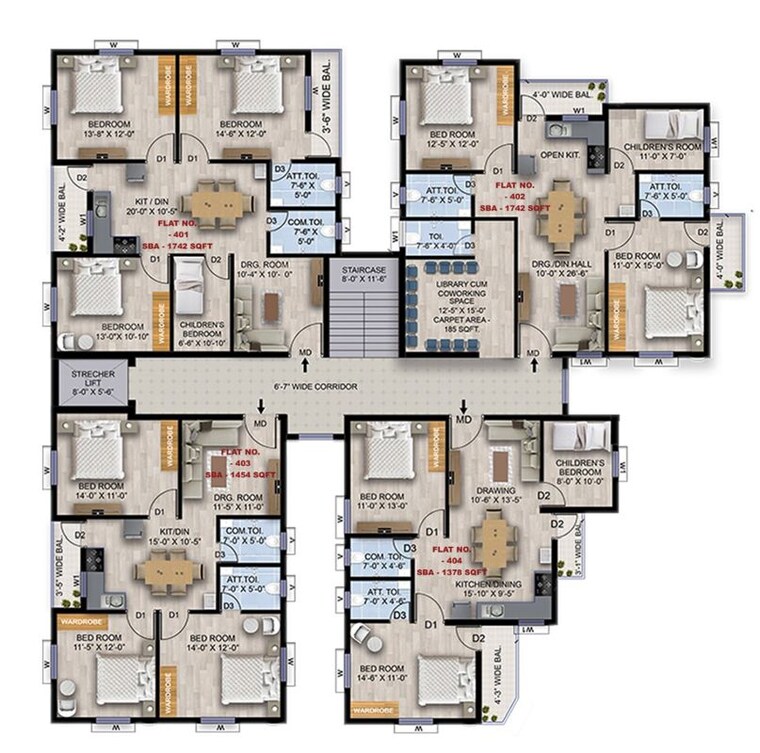 Floor Plan, patrapada 3 Bedroom 1454 Sq.Ft. Apartment In Patrapada Bhubaneswar 8684086
