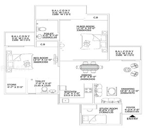 Floor Plan in 2.5 BHK Apartment at Gaur City 2 - 16th Avenue, Sector 16c Greater Noida – for Sale