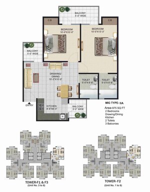 Floor Plan in 2 BHK Apartment at Panchsheel Pinnacle, Sector 16 Greater Noida – for Rent
