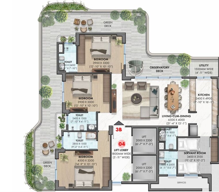 Floor Plan, ganga-anantam 3 Bedroom 2051 Sq.Ft. Apartment In Sector 85 Gurgaon 10392721